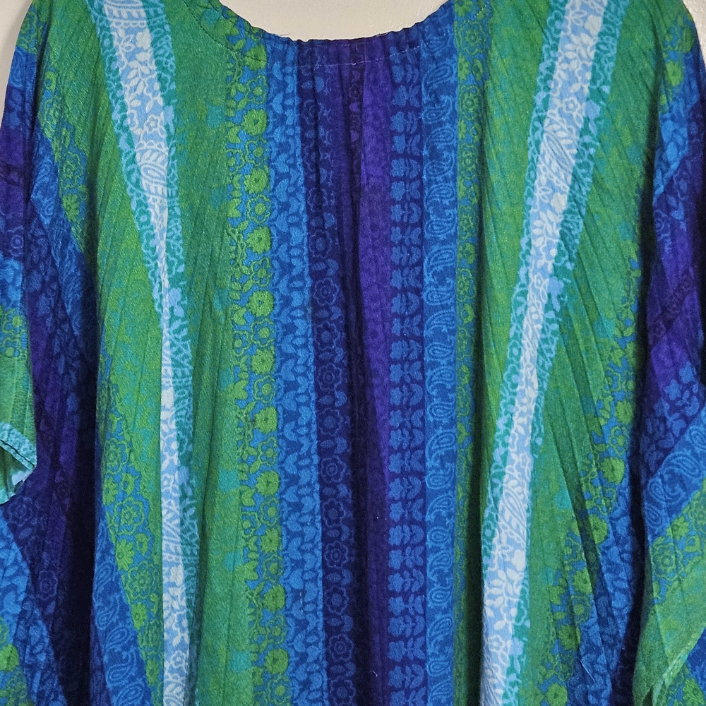 Vintage Vibrant Blue and Green Striped Kaftan - Picture 2 of 7
